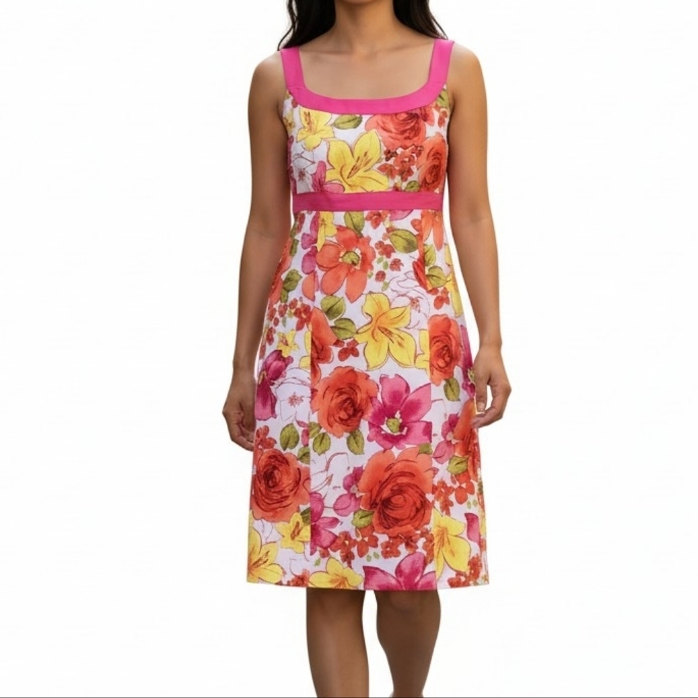Sag Harbor Dress Size 12 White Pink Floral Sleeveless Back Zip Top Lined Cotton - Picture 9 of 9
